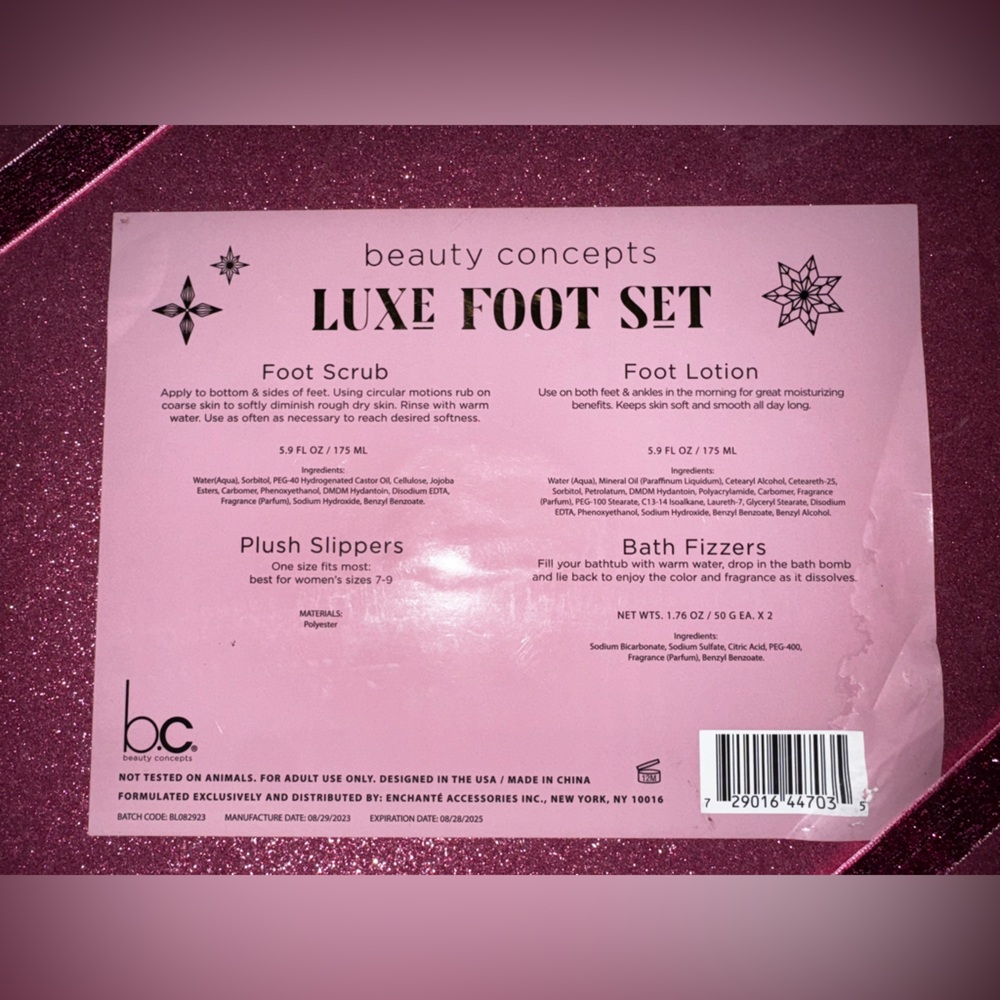 Gift set pink plush slippers, foot lotion, foot scrub, vanilla sugar bath frizz - Picture 4 of 4